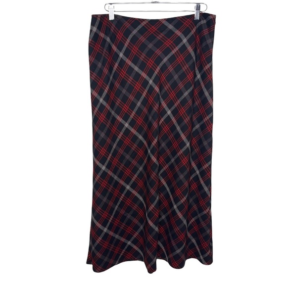 CRAZY HORSE BY LIZ CLAIBORNE Black & Red Plaid Wool Style Skirt w Side Zip 14 - Picture 2 of 6